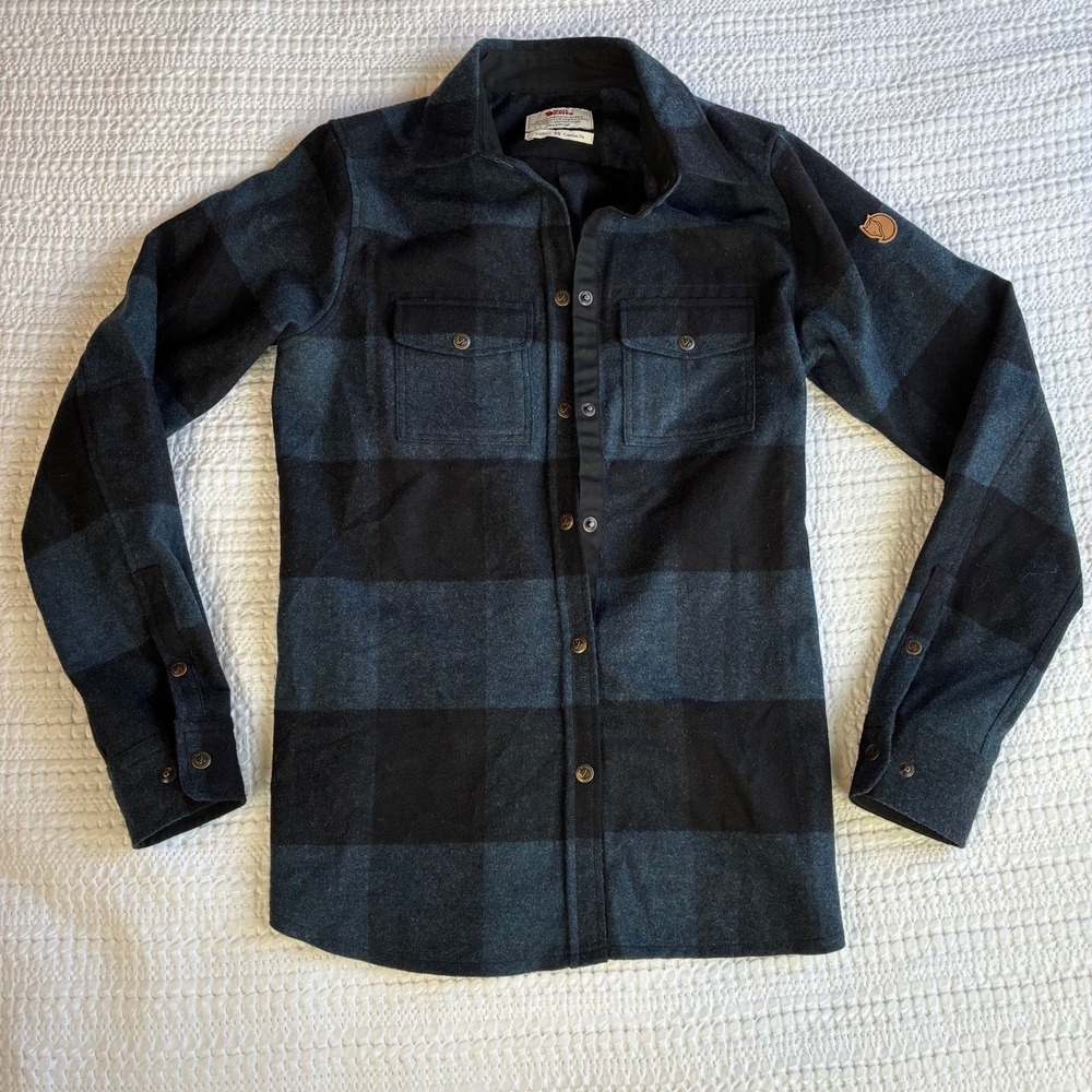 Fjallraven Canada Shirt Women XS Navy Black Plaid Wool Blend Flannel Button Up - Picture 2 of 15